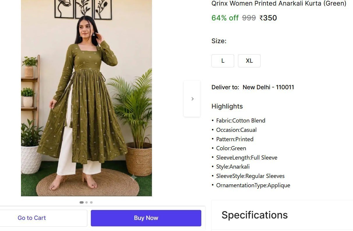 qrinx women printed anarkali kurta