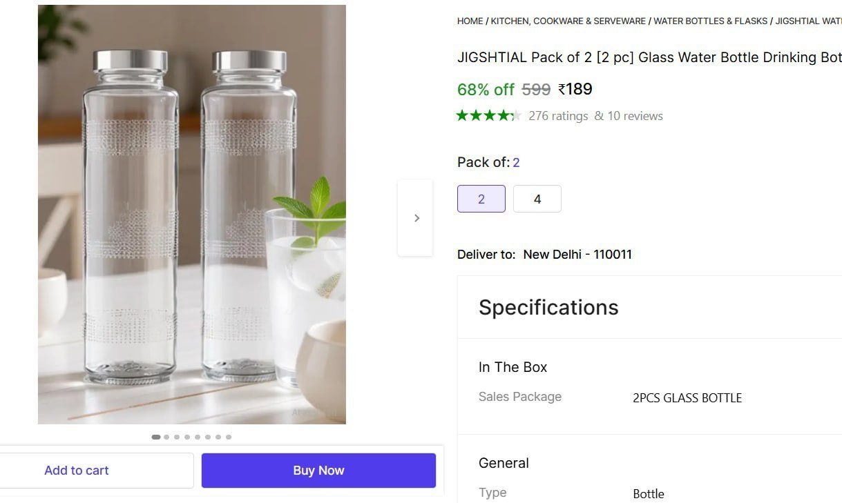 jigshtial pack 2 2 pc glass water bottle drinking bottles steel lid 750 ml