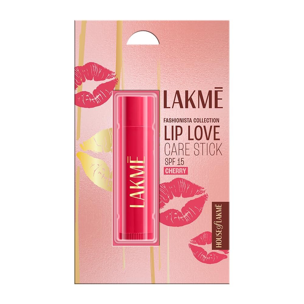 Lakme Lip Love Care Stick Cherry, with 10% Vitamin E Complex, nourished with Shea & Cocoa Butter and enriched with Almond & Jojoba Oil for 24hr moisturization in just 1 swipe, with SPF 15, 4.5