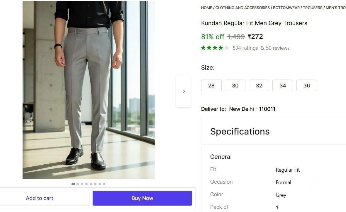 kundan regular fit men grey trousers
