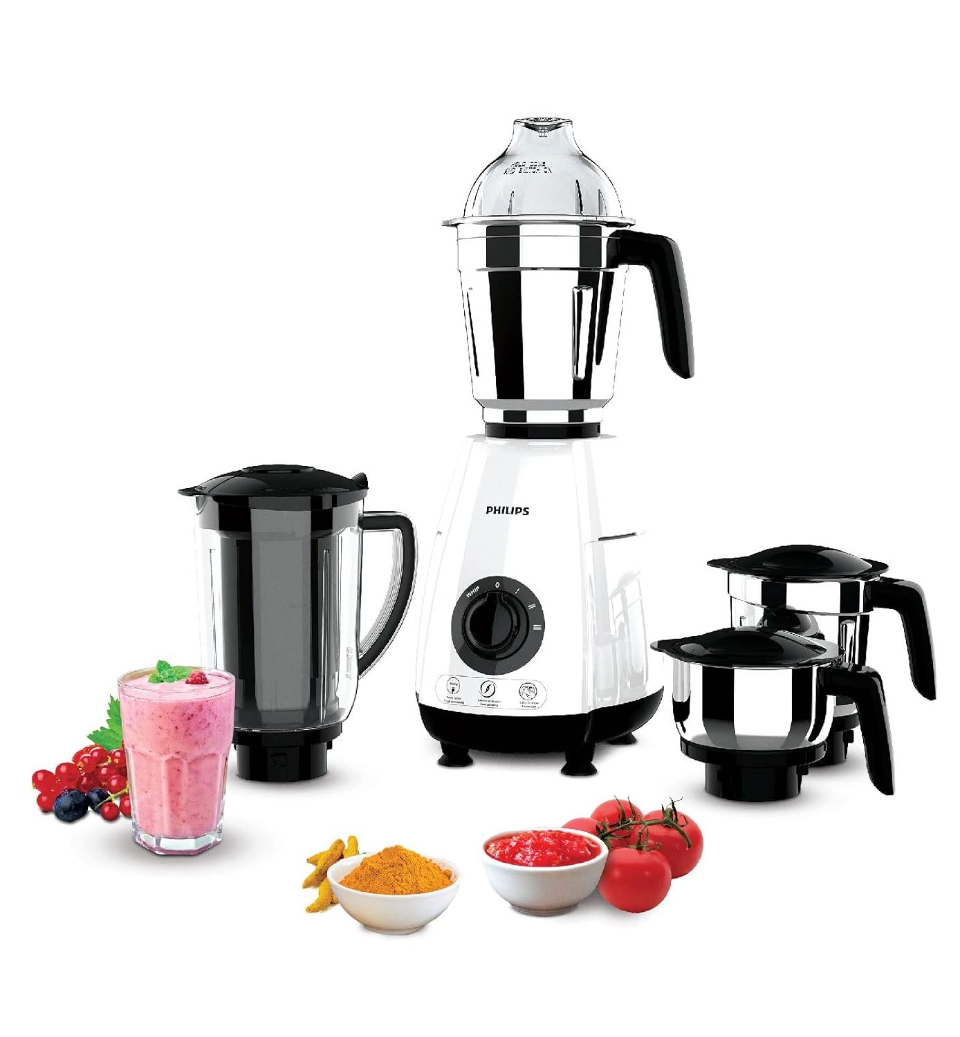Philips HL7703/03, Mixer grinder 1000 Watt, 4 Stainless Steel Multipurpose Jars with 3 Speed Control and Pulse function
