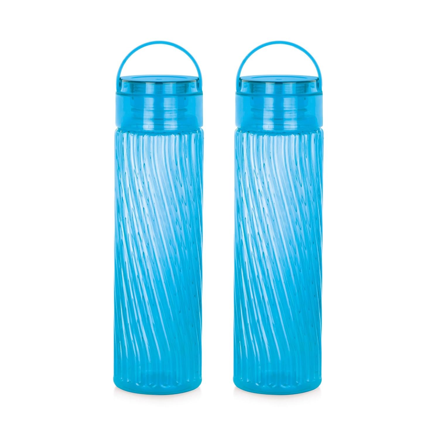 Attro O2 Spring 1000ml Water Bottle with Easy to Carry Handle Leak-proof BPA Free Plastic Material- Set of 2 Blue