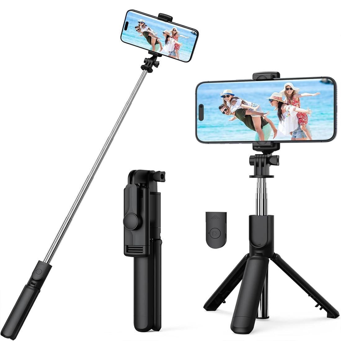 Bouncefit R1 Extendable Selfie Stick with Wireless Bluetooth Remote and Tripod Stand, 3-in-1 Multifunctional Design, Compatible with iPhone/OnePlus/Samsung/Oppo/Vivo/Xiaomi and All Phones (70Cm)