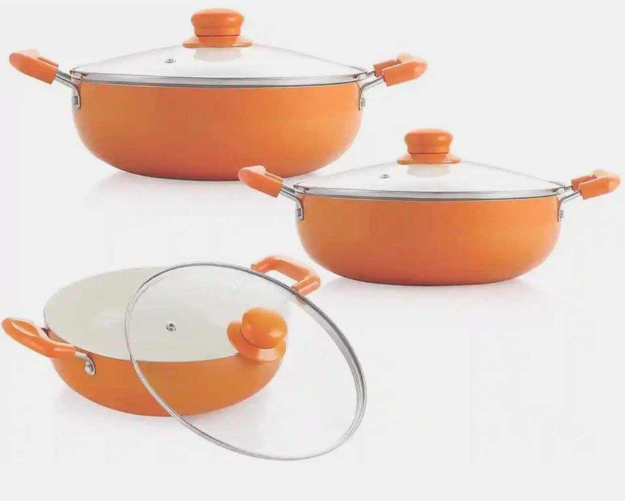 nirlon ceramic coated aluminum kadai glass lid 3pcs set induction bottom non stick cookware