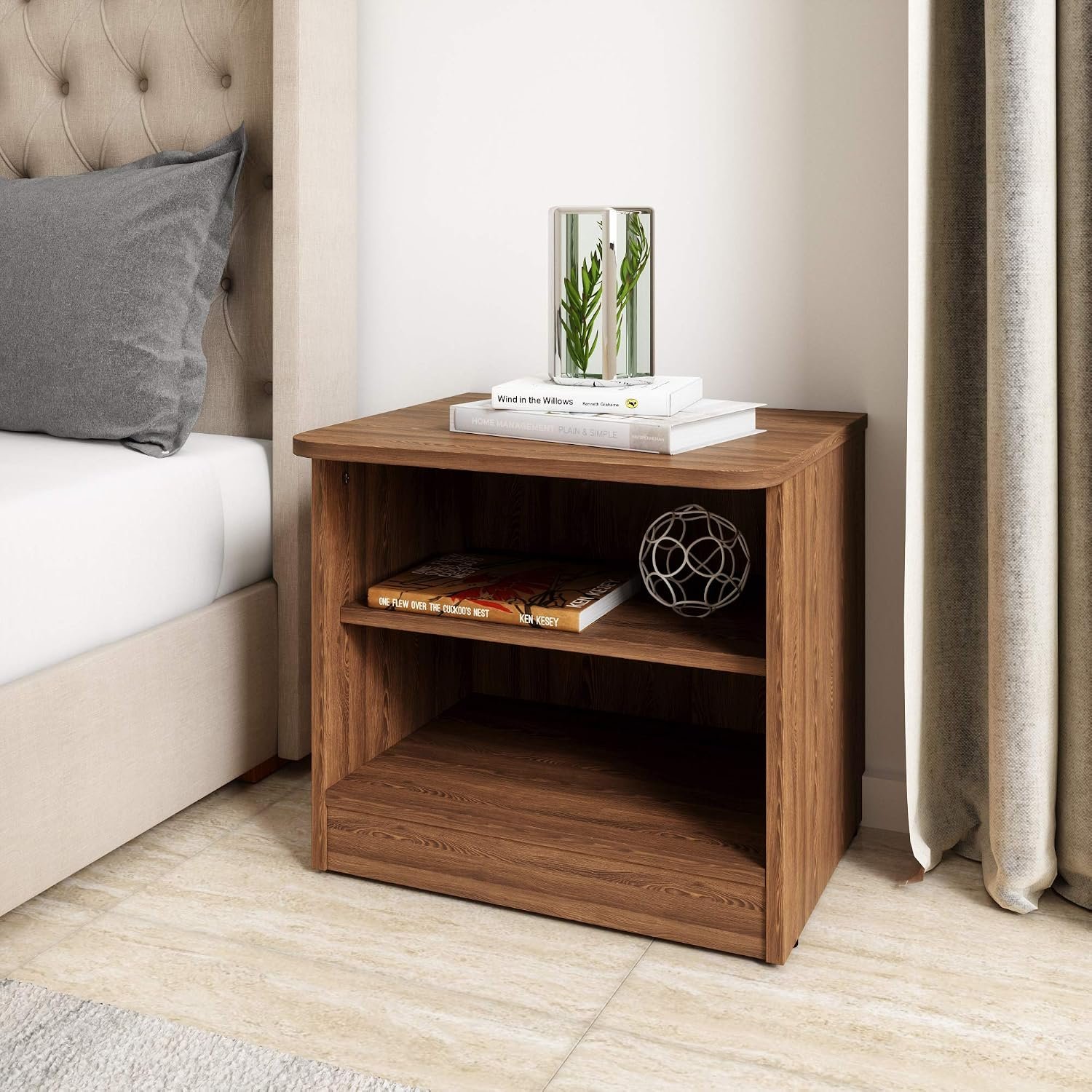 Amazon Brand - Solimo Polaris Modern Engineered Wood Oak Finish Modern Bed Side Table (Imperial Teak)