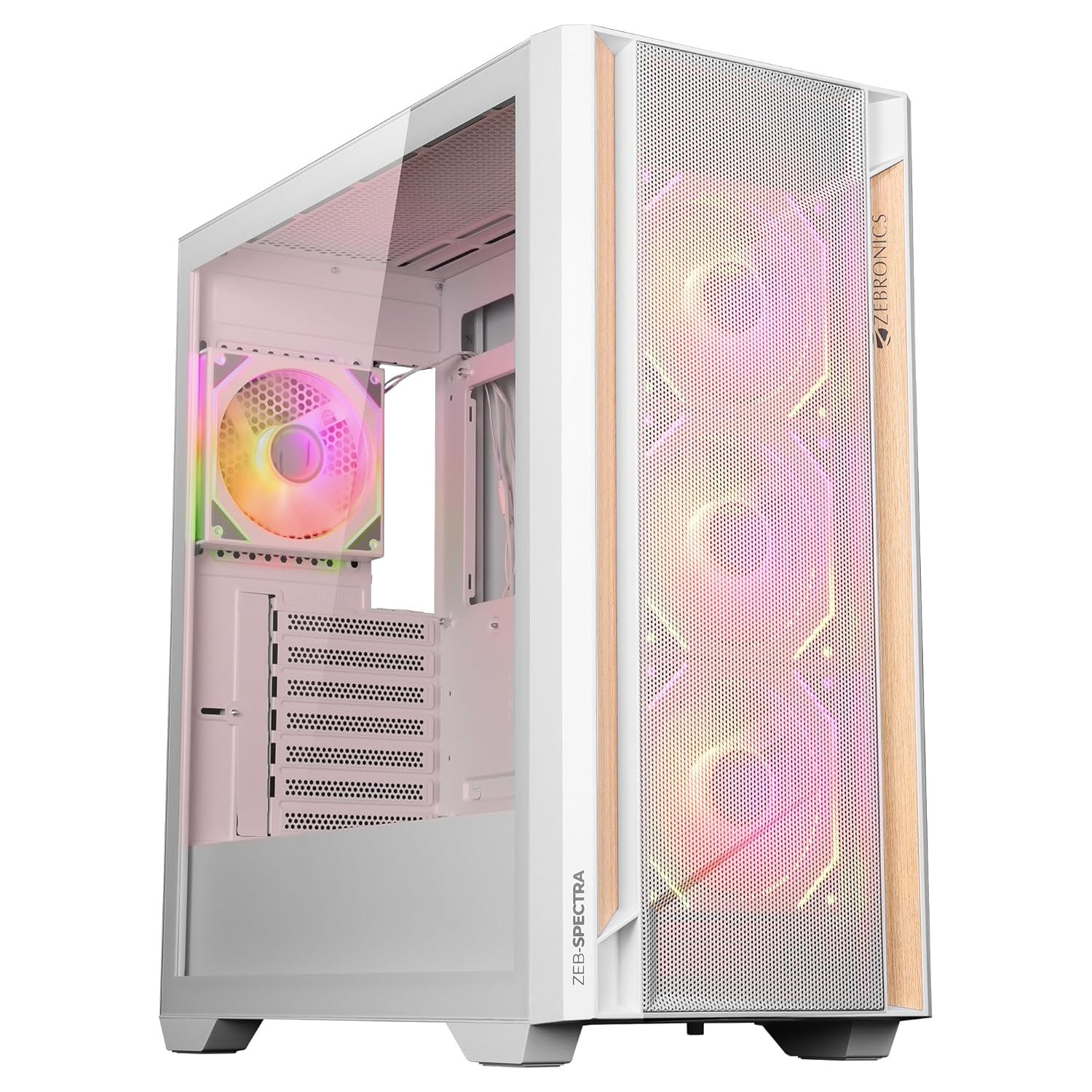 Zebronics Premium Gaming Cabinet, Mid-Tower, EATX/ATX, Upto 360mm AIO Support, 4 Infinity Mirror ARGB Fans, Side Tempered Glass, USB 3.0, 2X USB, Magnetic Dust Filter (Spectra, White)
