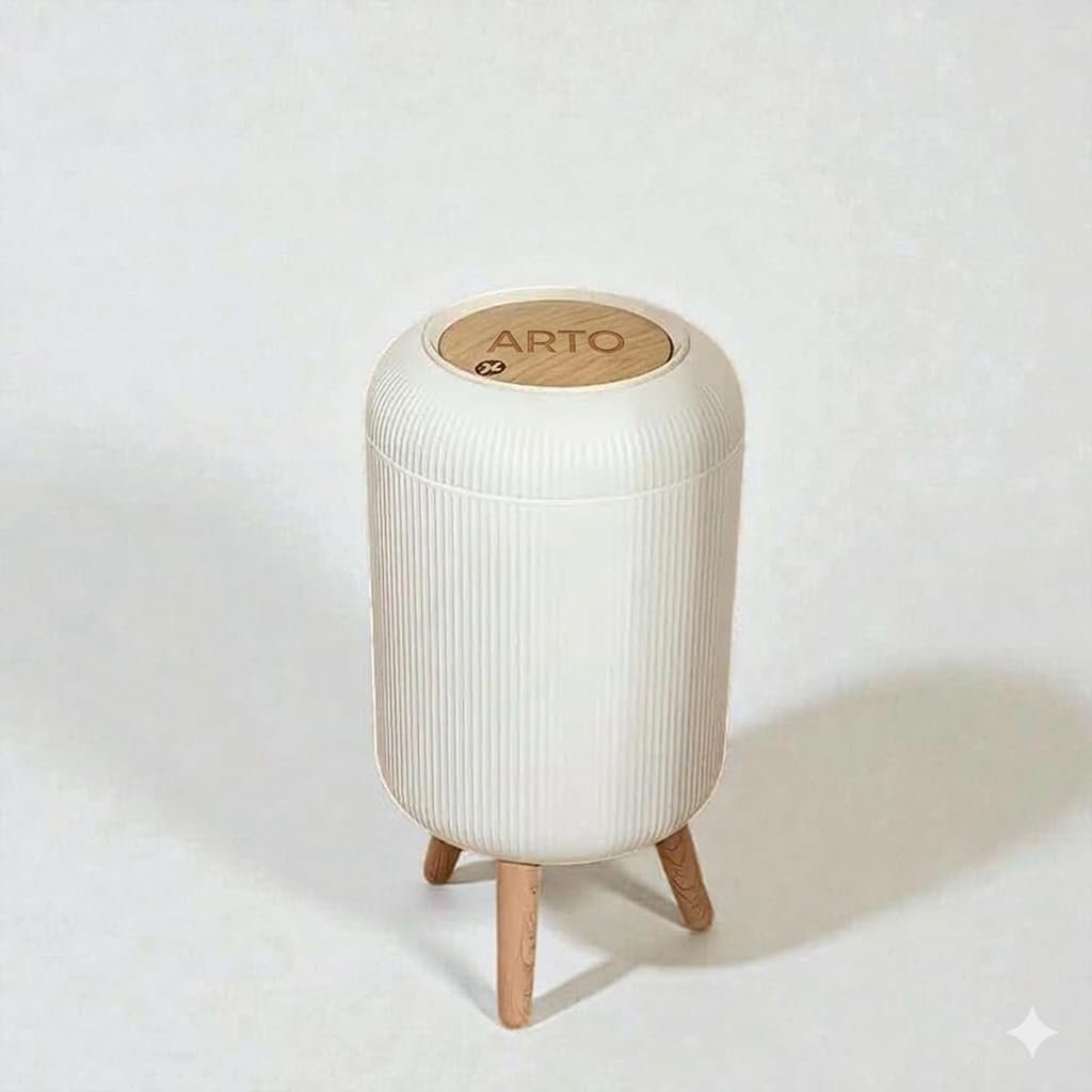 Arto Premium Nordic Decorative Dustbin with Wooden Stand | Stylish Modern Trash Bin with Removable Inner Bucket | Waste Bin for Home, Kitchen & Living Room