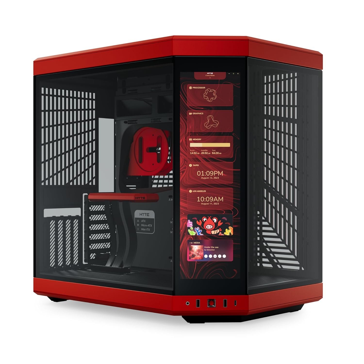 Hyte Y70 Touch Dual Chamber ATX Mid Tower Modern Aesthetic Case with Integrated 4K LCD Touchscreen - Black Red