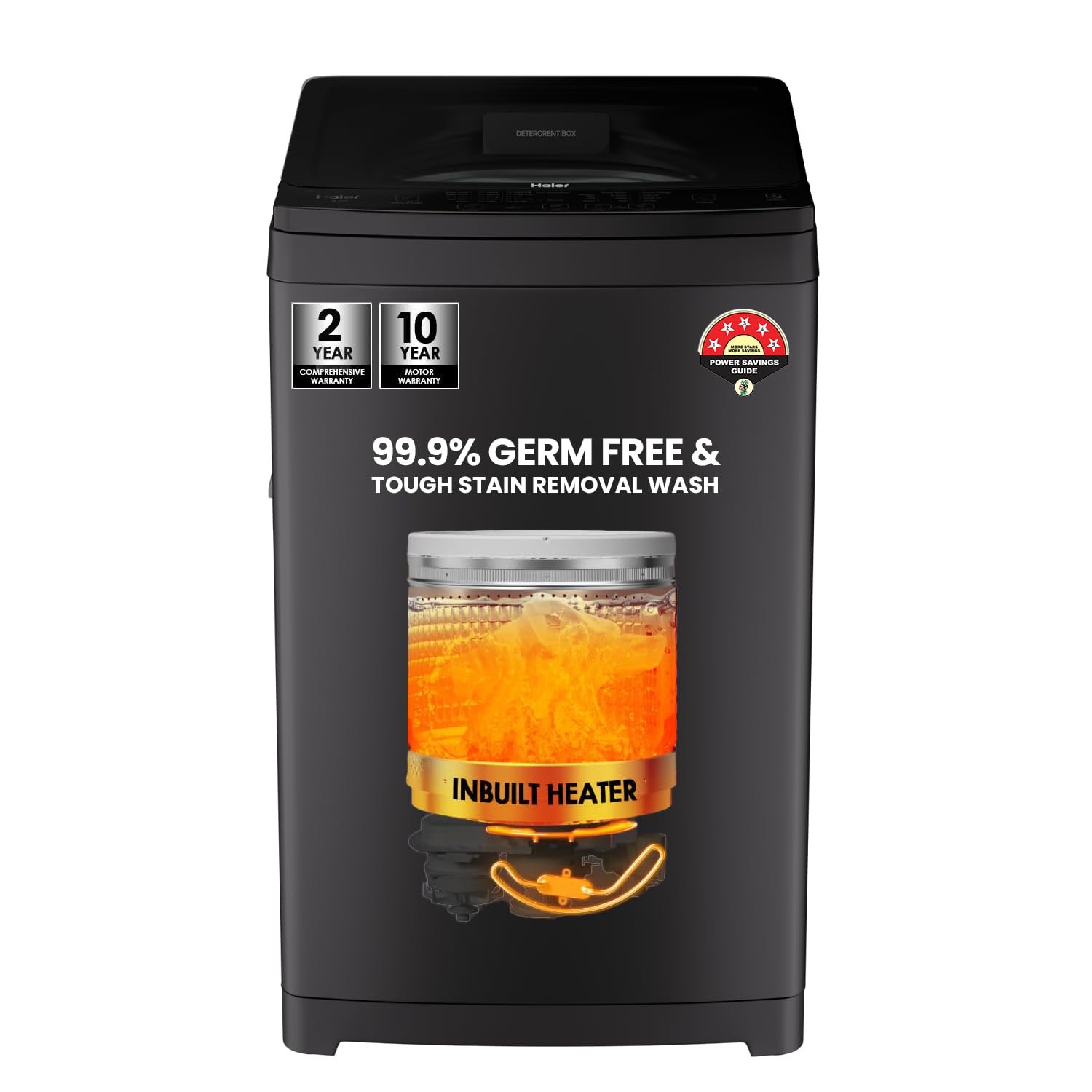 Haier 8 Kg, In-Built Heater, Front Panel Design, NZP Technology, Oceanus Wave Drum, Fully Automatic Top Load Washing Machine (ETL80-HC5S8 | Dark Jade Silver)