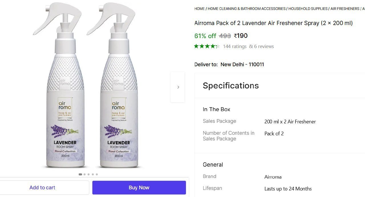 airroma pack 2 lavender air freshener spray