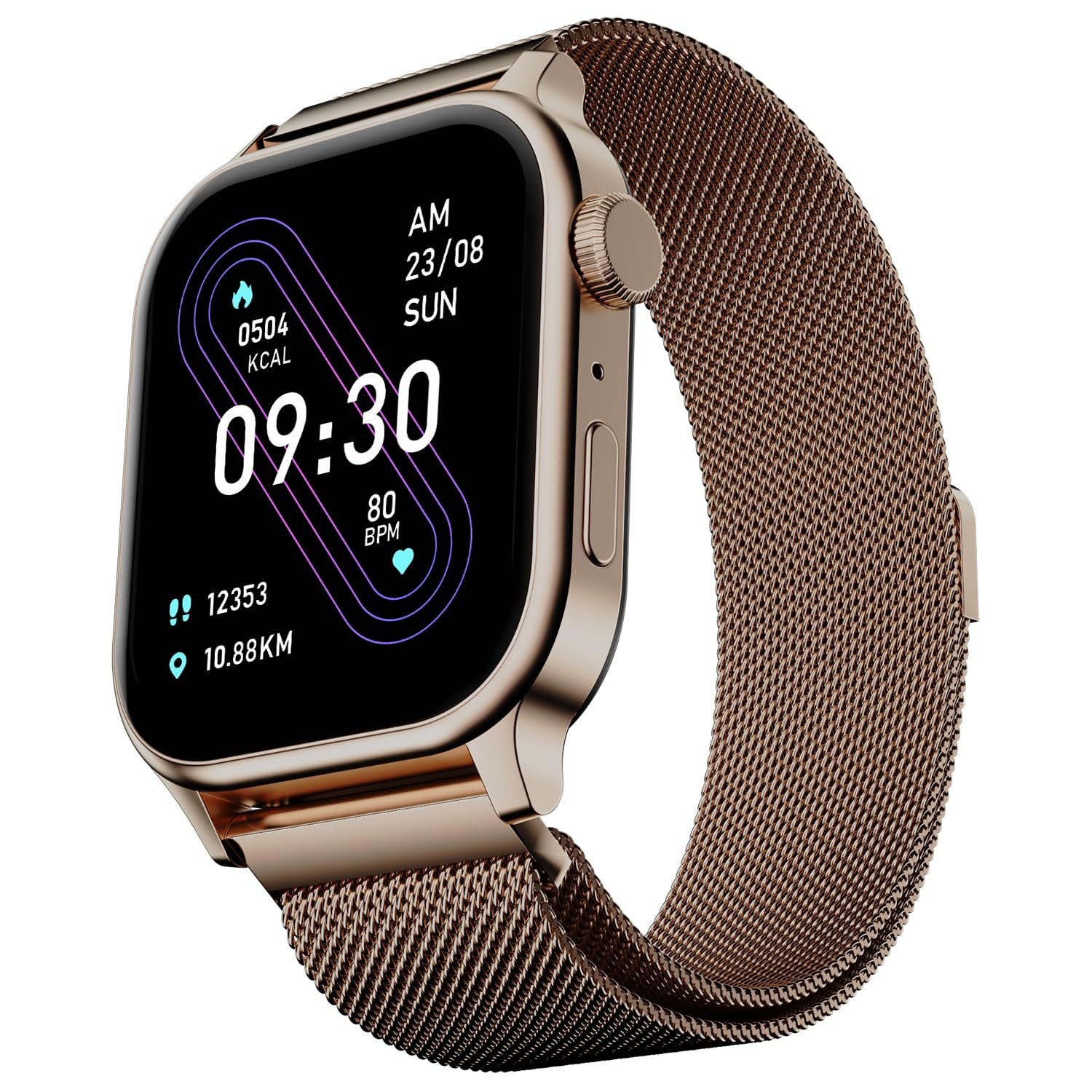 Fire‑Boltt Rise Round Smart Watch 1.85″ HD Display with Bluetooth Calling, Rotating Crown, AI Voice Assistant, SpO2 & Heart Rate Monitor,120+ Sports Modes, IP67 Waterproof Metal Smartwatch - Rose 