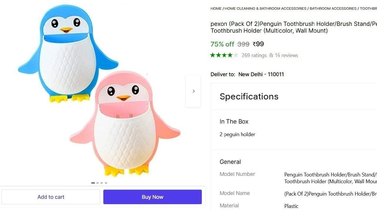 pexon pack 2 penguin toothbrush holder brush stand pen holder kitchen bedroom plastic holder