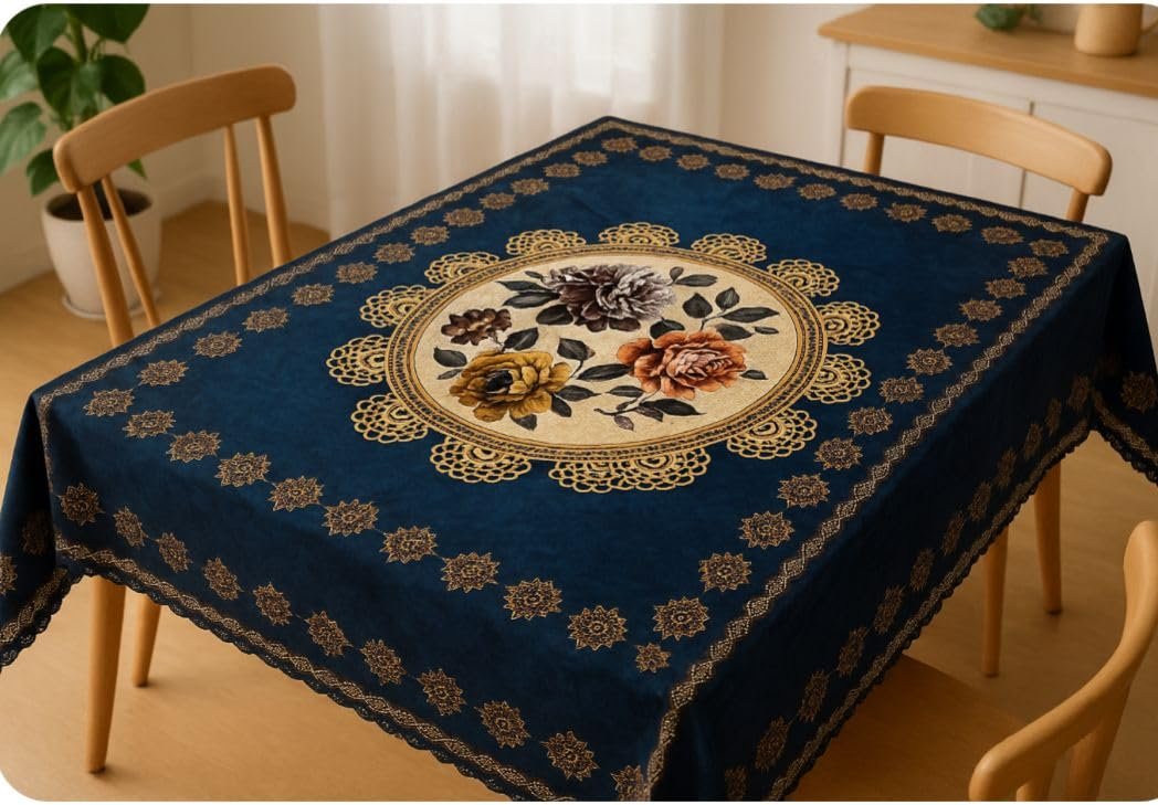 AAZEEM Printed Tablecloth Soft Feel Table Cover 4-6 Seater,Table Cover,Dining Table Cover, Table Linen,Dining Table Chair Cover,Dining Table Cover 6 Seater | Blue|