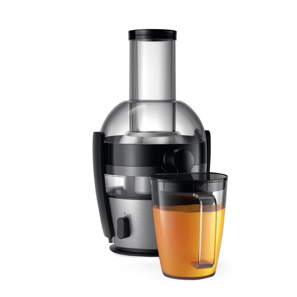 Philips Viva Collection Centrifugal Juicer HR1863/20 | 800W Power | Whole Fruit & Vegetable Juicer with XL Feeding Tube | Up to 2L Juice in One Go | QuickClean Technology | (Black/Silver)