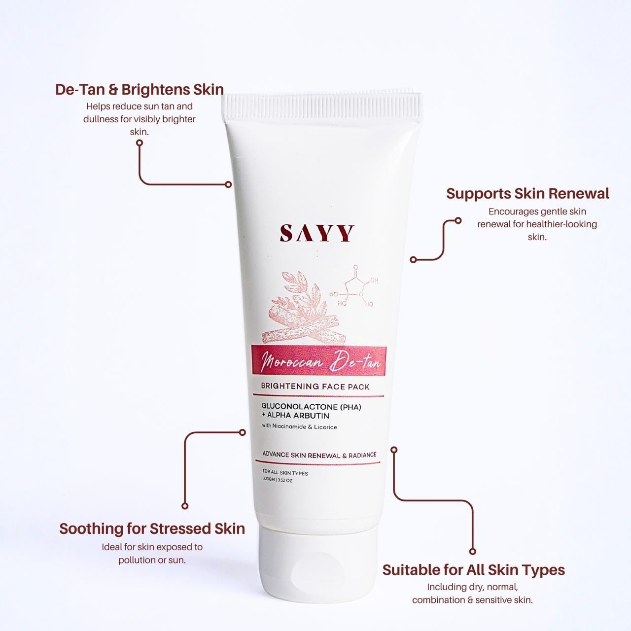 SAYY Moroccan DeTan Brightening Face Pack for Advance Skin Renewal Radiance Clay Mask (2)