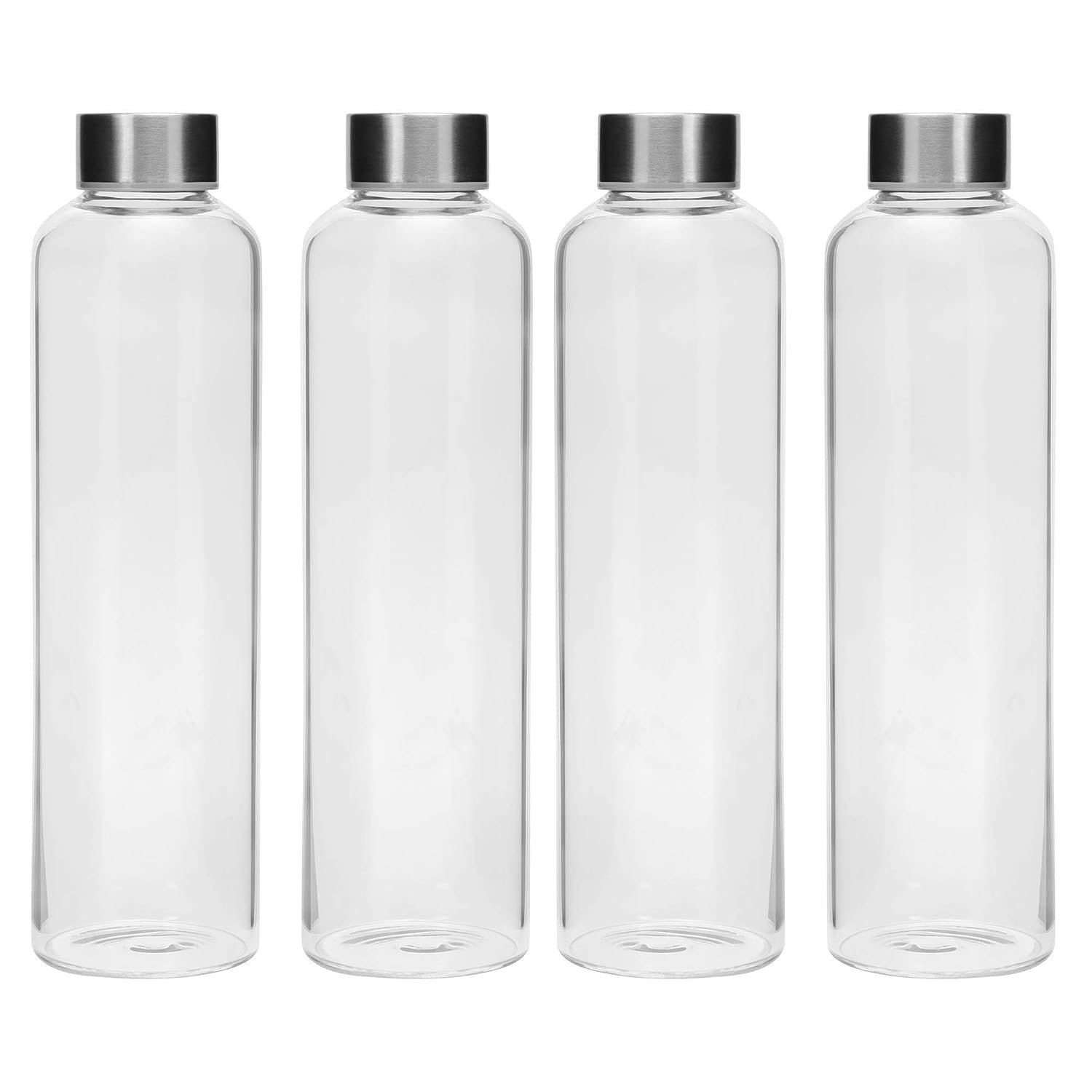 SIMPARTE Borosilicate GlassWater Bottles 750ml | Leak-Proof, Freezer Safe, Wide Mouth | Stainless Steel Cap | Ideal for School, Office, Gym Use | Set of 4