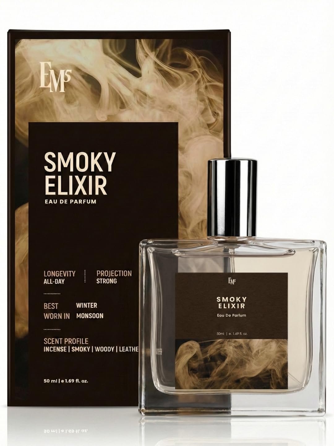 EM5 Smoky Elixir Perfume for Men | Smoky, Incense, Leather & Woody Fragrance | Long-Lasting Eau de Parfum | Ideal Gift for Men | 50ml