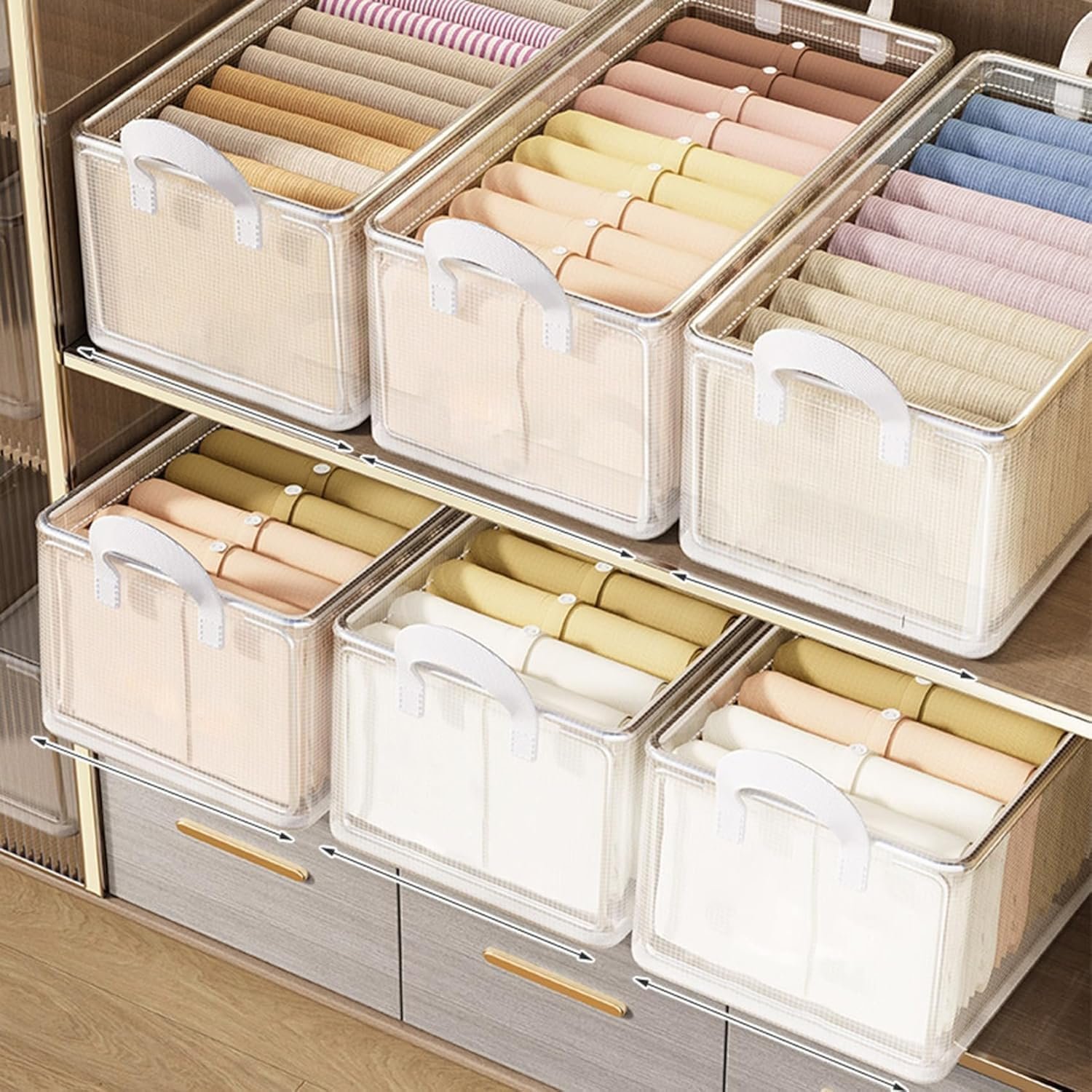 Kian PVC Transparent Storage Basket With Lid and without lid Clothes Organizer Storage Box Steel Frame Wardrobe Organizer Foldable Clothes Storage Box 26 Liter (Pack of 1)