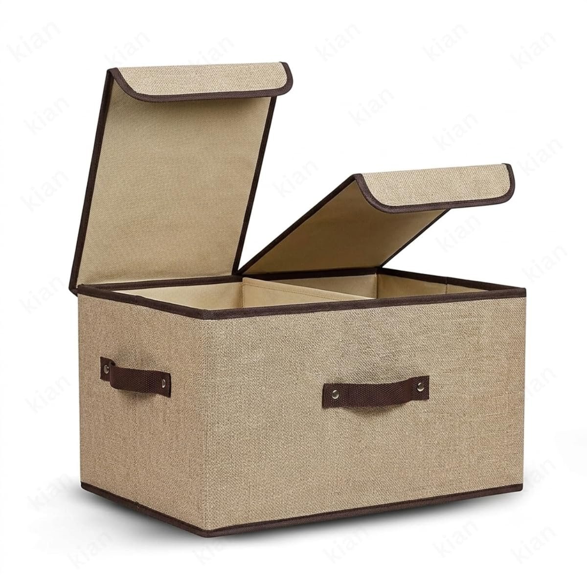 Kian Foldable Storage Box And Organiser Wardrobe Cloth Organizer For Storage Box Closet Basket Bin Organiser for Books, Toys, Other Supplies With Lid (Pack of 1) (Beige)