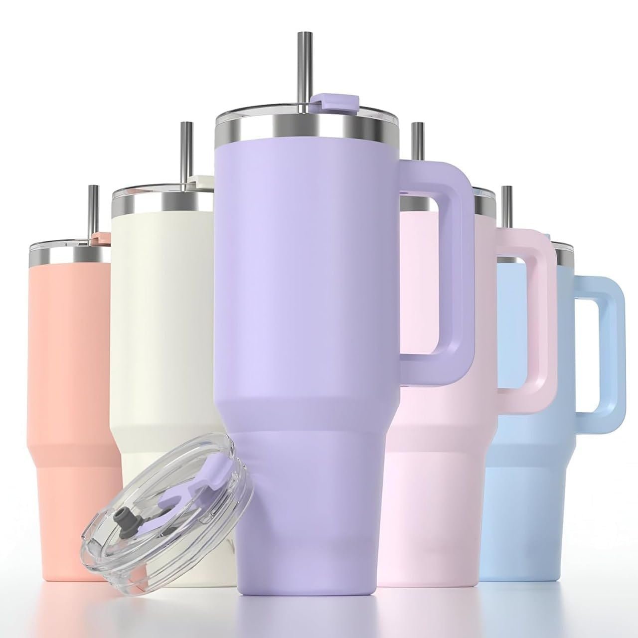 1800ML Large Capacity Plastic Tumbler with Handle & Straw, BPA Free Reusable Water Cup, Leakproof Lid, Hot & Cold Drink Travel Mug for Office, Gym, Travel, Home, Multicolor