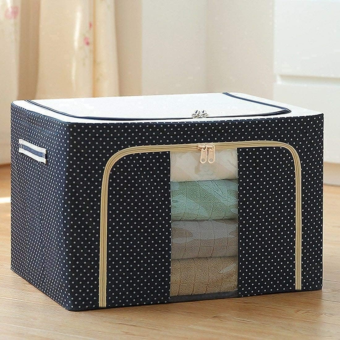 66 Ltr storage bag Foldable Steel Frame Cloths Zip Organizer Bag and Oxford Fabric Storage Living Cover Boxes For Wardrobe Organizer Shelves Clothes, Sarees, Bed Sheet, Blanket (Pack of 1)
