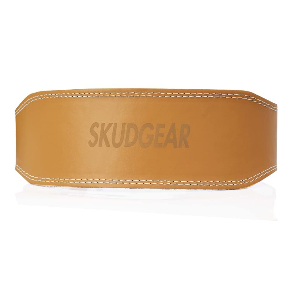 Skudgear Leather Weight Lifting Belt Unisex Comfortable & Adjustable Gym Back Support for Heavy weight Lifting