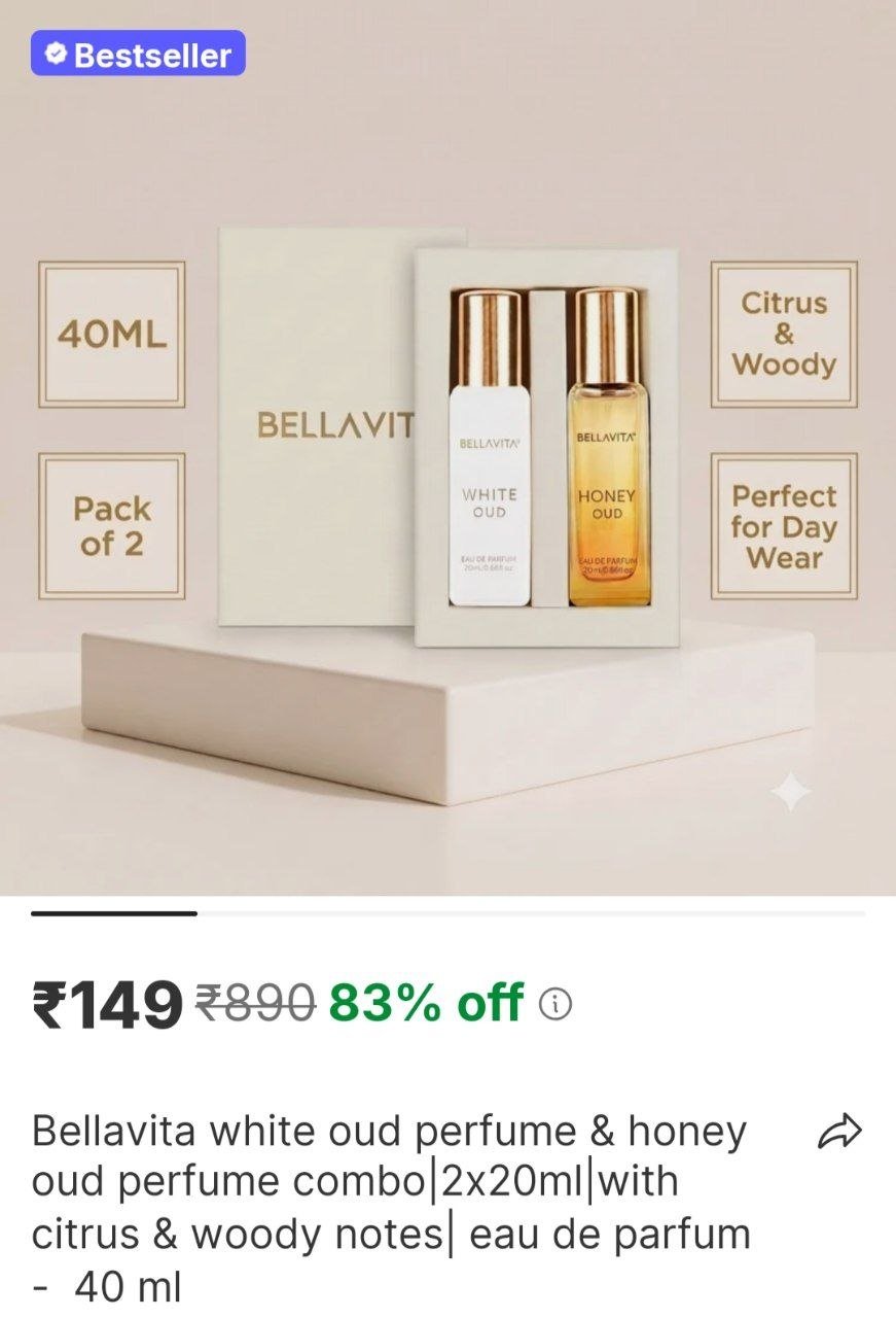 bellavita white oud perfume honey oud perfume combo 2x20ml with citrus woody notes eau de parfum 40 