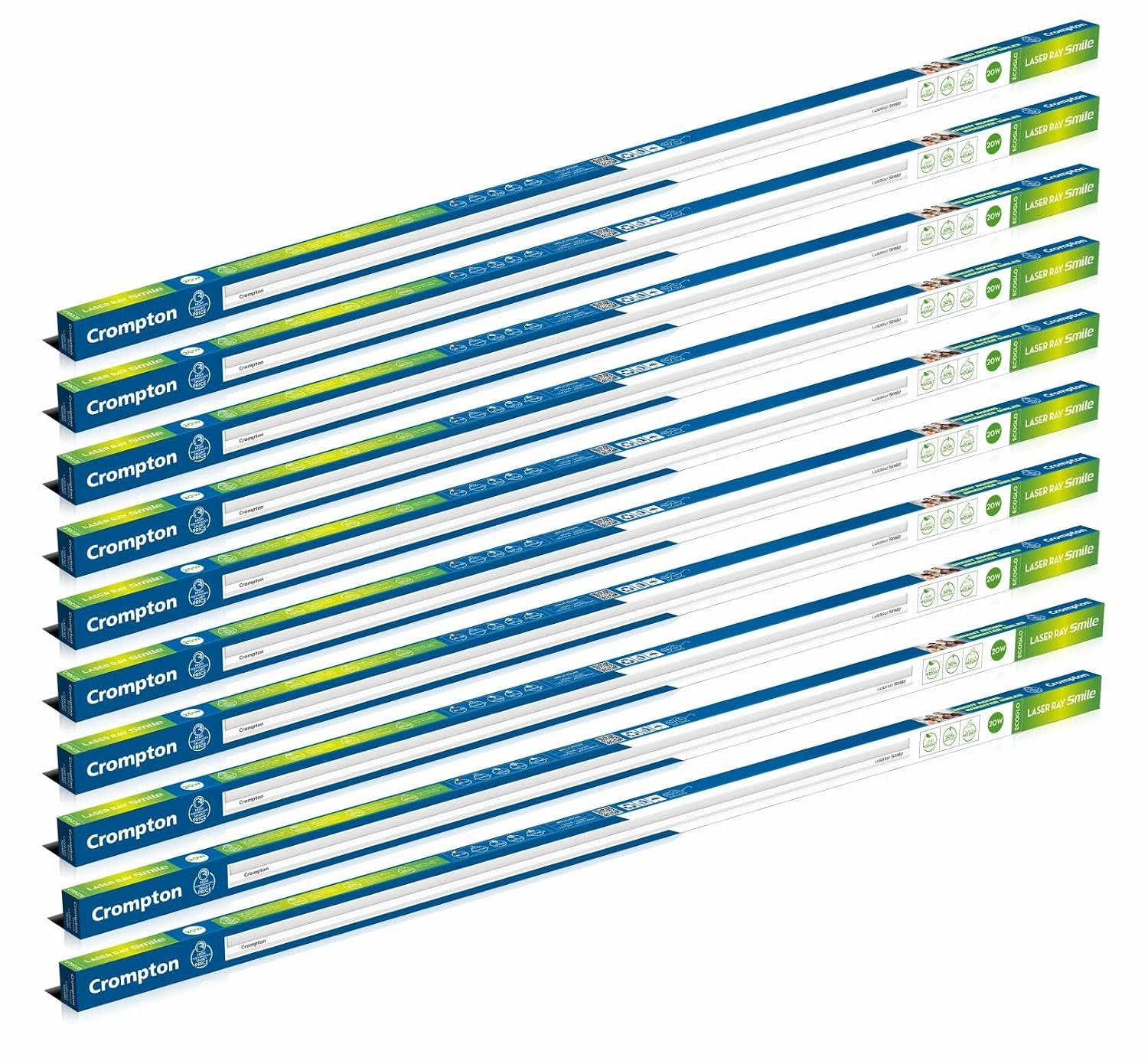 Crompton Laser Ray Smile 20W LED Batten |4 feet Slim Batten for Living Room & Bedroom | Energy Efficient Tubelight for Home | BIS Approved | Cool Day Light (6500K) (Pack of 10)