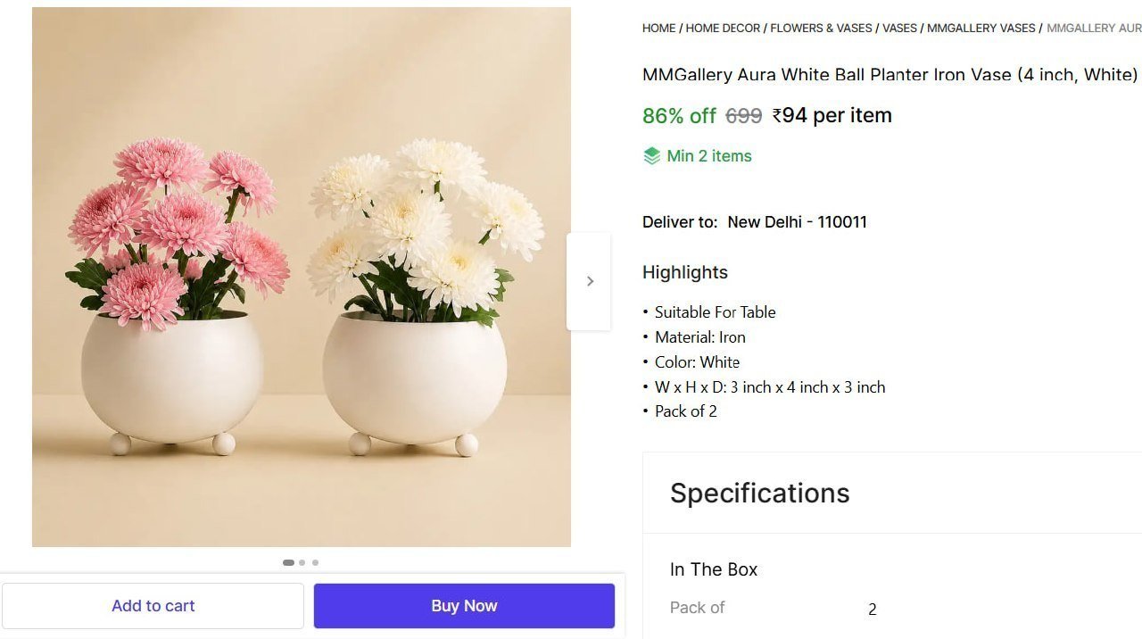 mmgallery aura white ball planter iron vase
