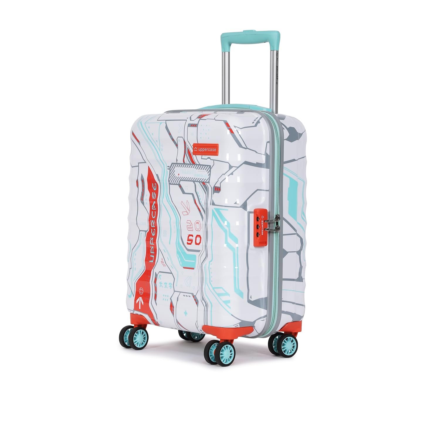 uppercase Cyber Punk (Small) 56Cms|Cabin Inline Trolley Bag For Travel|Polycarbonate Hardshellsided Printed Luggage|Combination Lock|8 Wheel Inline Trolley Bag|Suitcase For Unisex| (White),H-55.5 cms