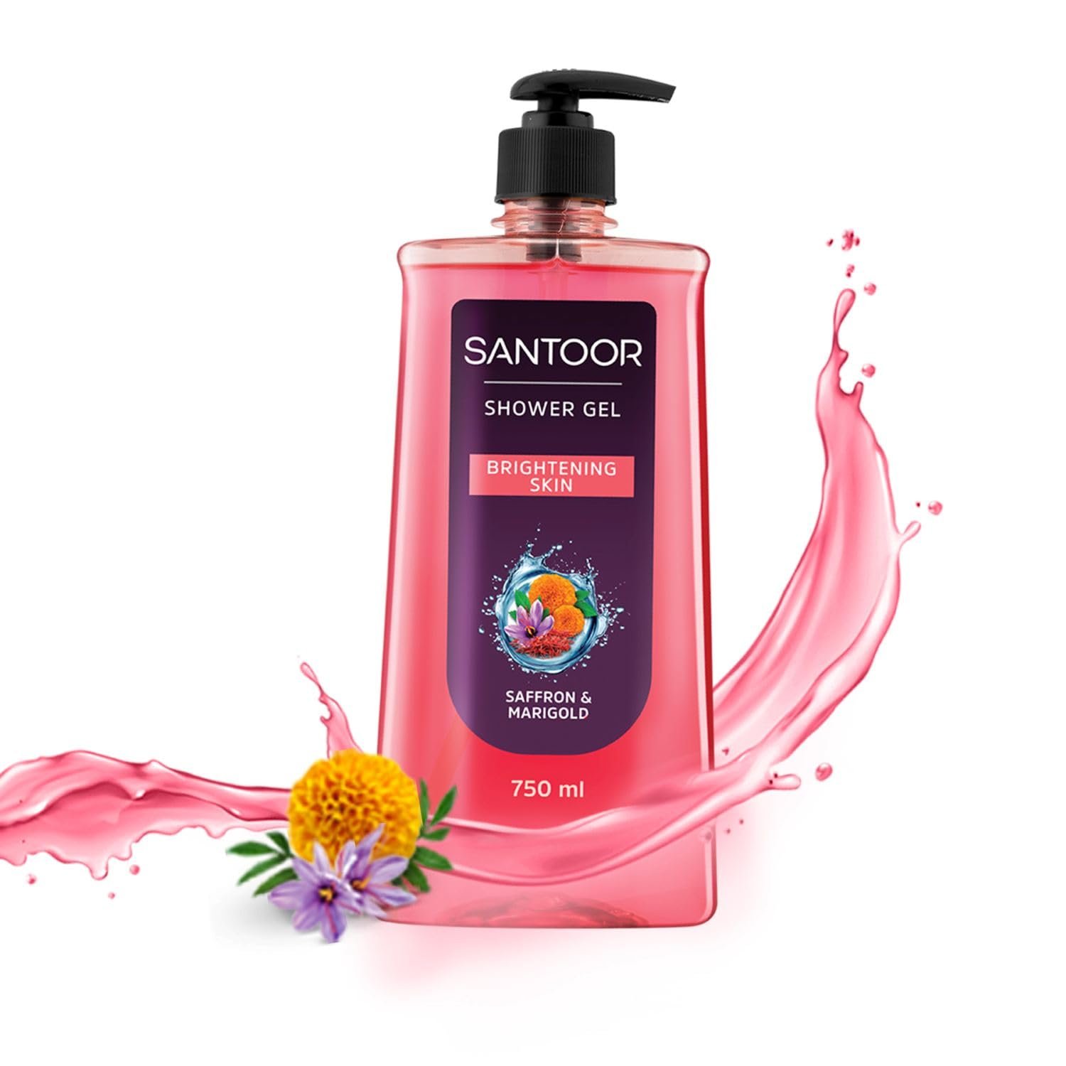 Santoor Brightening Body Wash Shower Gel Shower Gel 750ml With Natural Saffron & Marigold Extracts| For Men & Women| For Glowing Skin| Suitable For All Skin Types| No Parabens| No Silicones