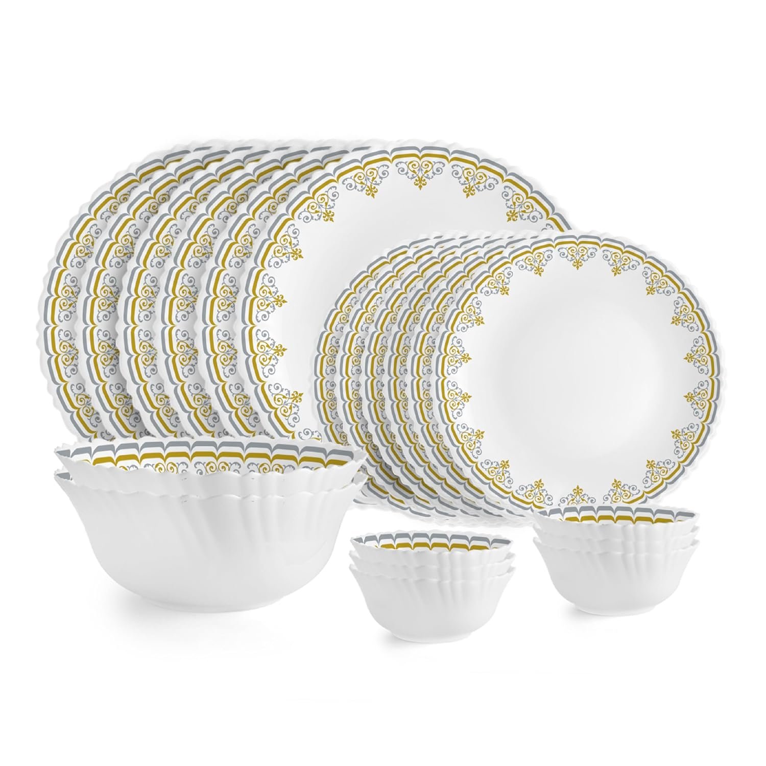 Cello Dazzle Series Victor Opalware Dinner Set | 20Pcs | White | Service for 6 | Microwave & Dishwasher Safe | Light-Weight & Durable | Chip & Scratch Resistant | Best for Special Occasion