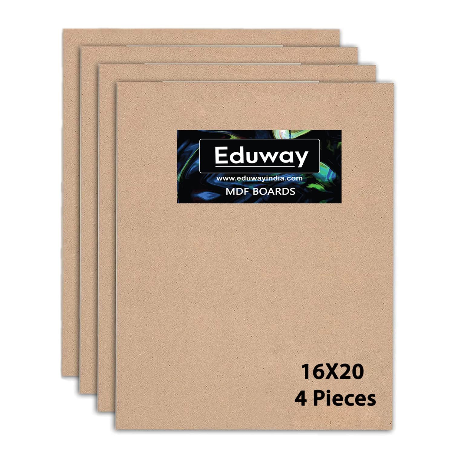 Eduway® 16x20 Inch MDF Board Wood Sheet for Mandala , Lippan, Resin Art & Craft, 4mm Thick, Pack of –4 - Premium Cardboard Material for Artists, Art and Craft Students - Hard Cutout in Small and L