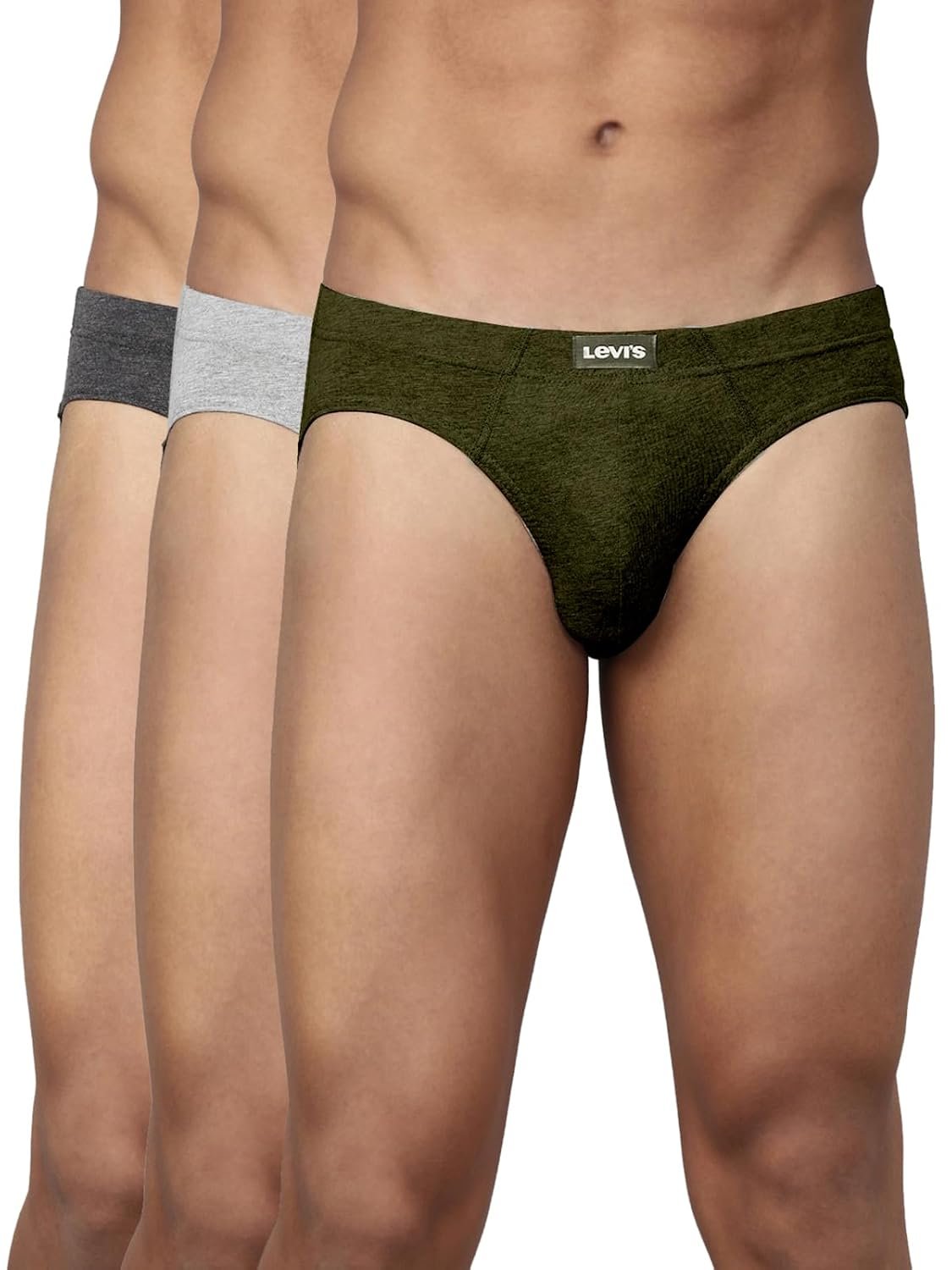 Levi's 011 Comfort Brief for Men | 100% Pure Cotton | Breathable | Durable | Anti-Roll Waistband | Extra Supportive Gusset | Dual Layer 3D Pouch | Tagless & Zero Irritation Comfort | Pack of 3