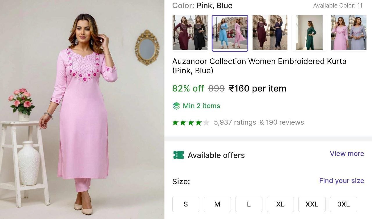 auzanoor collection women embroidered kurta