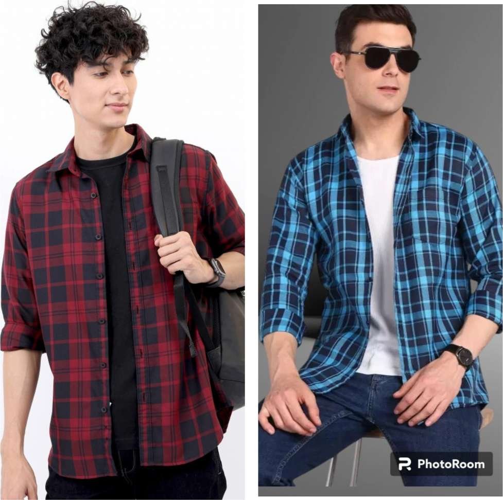 men checkered casual red shirt