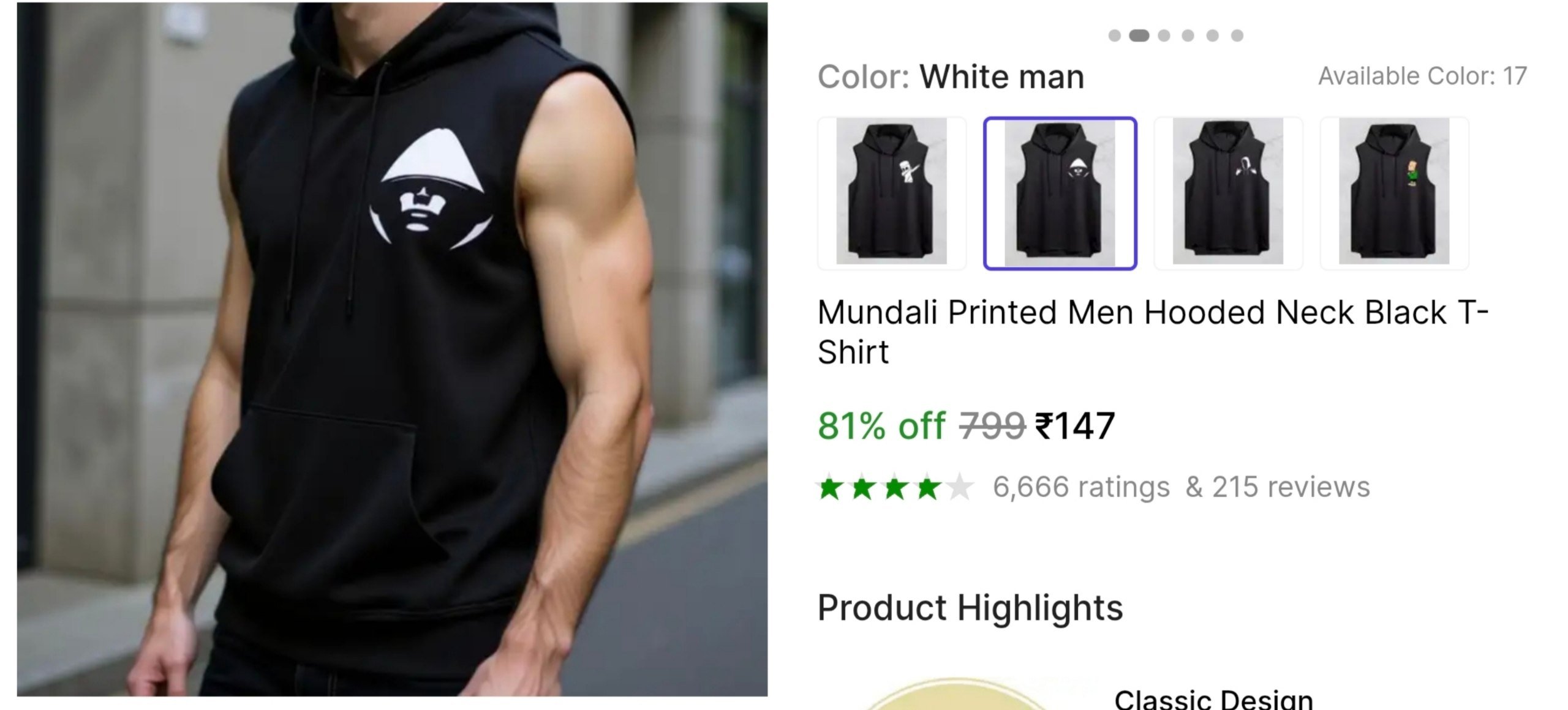 mundali printed men hooded neck black t shirt