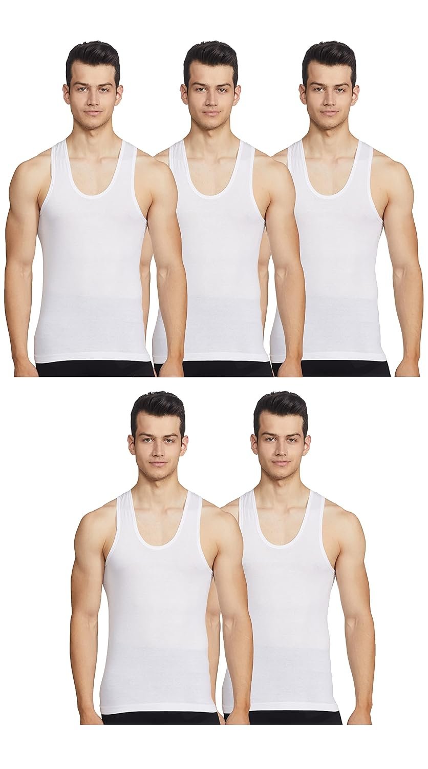 Rupa Jon Sleeveless Vest for Men, 100% Cotton Material, Round Neck, Pack of 5 Standard