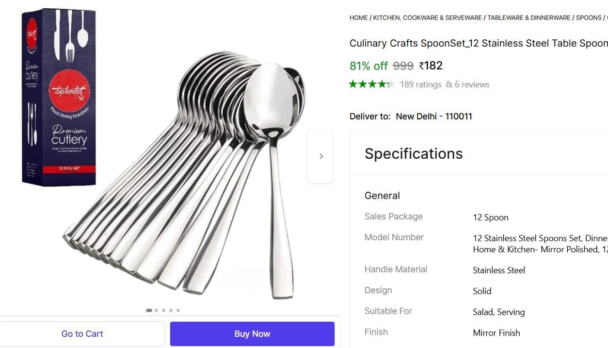 culinary crafts spoonset 12 stainless steel table spoon sugar coffee spoon set