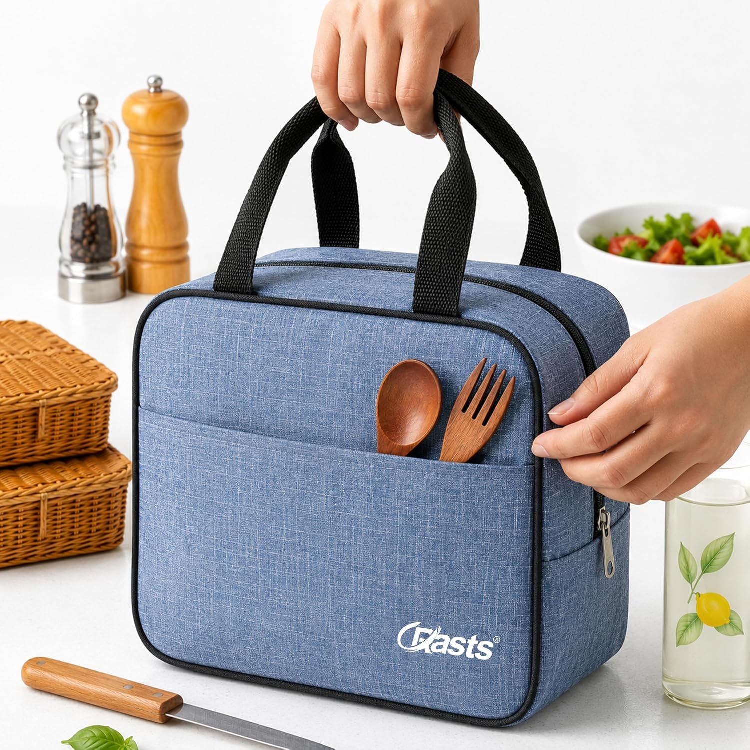 Crasts Insulated Travel Lunch Bag for Office, School & College Waterproof Thermal Tiffin Bag for Men, Women & Kids | Small Lunch Carry Bag with Front Pocket for Picnic Daily Use Lunch bag (Lig