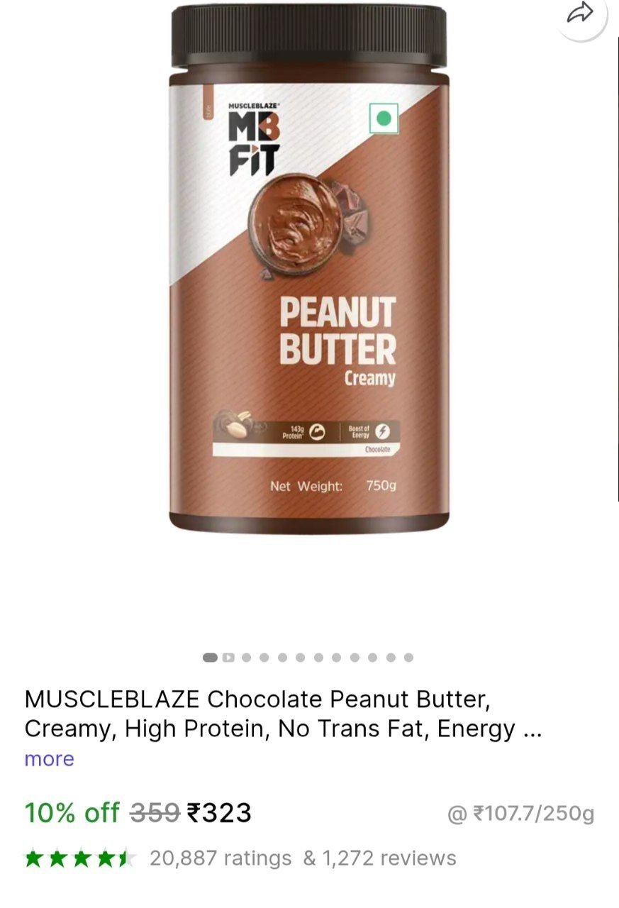 muscleblaze chocolate peanut butter creamy high protein no trans fat energy booster