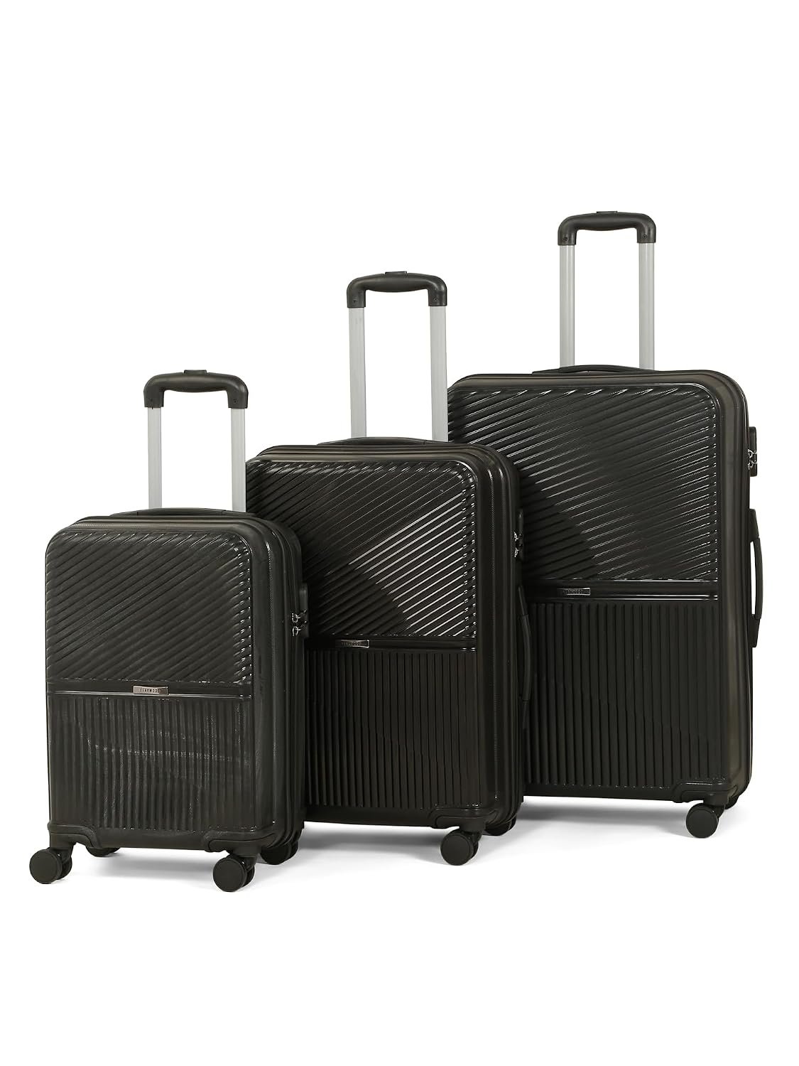 Teakwood Set of 3 8 Wheels Trolley Bag, Hard Cabin with Zipper Closure, Adjustable Push Button & Cross Side Strap, Number Lock System 360 Degree (Set of 3, Black)