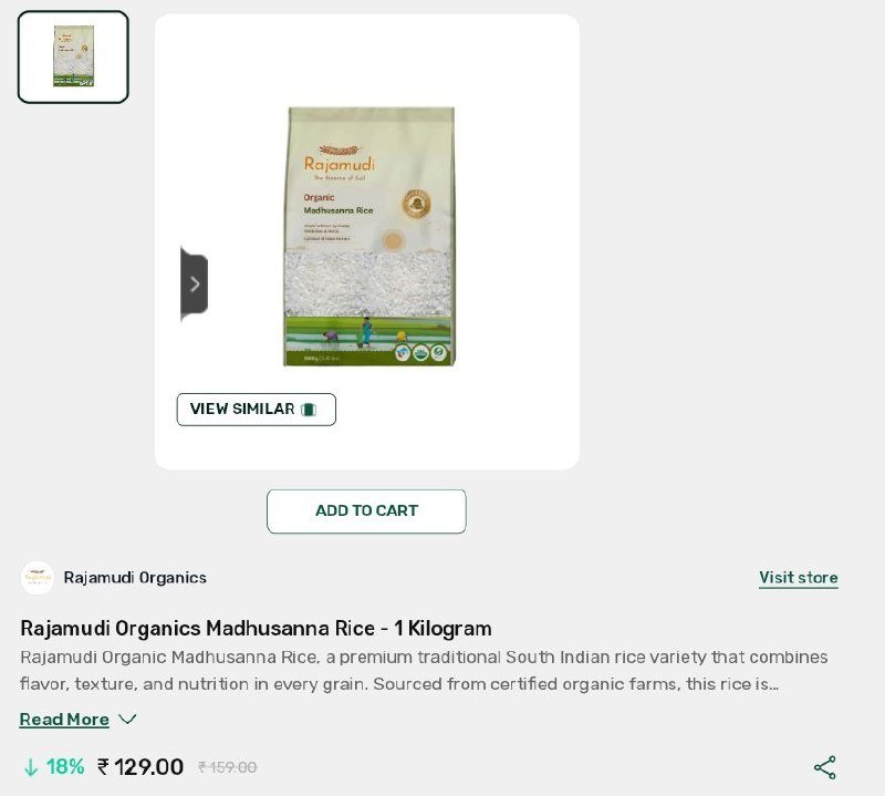 Rajamudi Organics Madhusanna Rice - 1 Kilogram