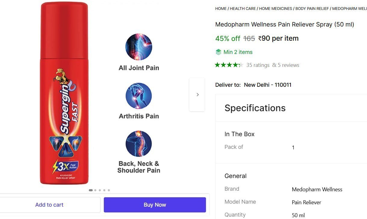 medopharm wellness pain reliever spray