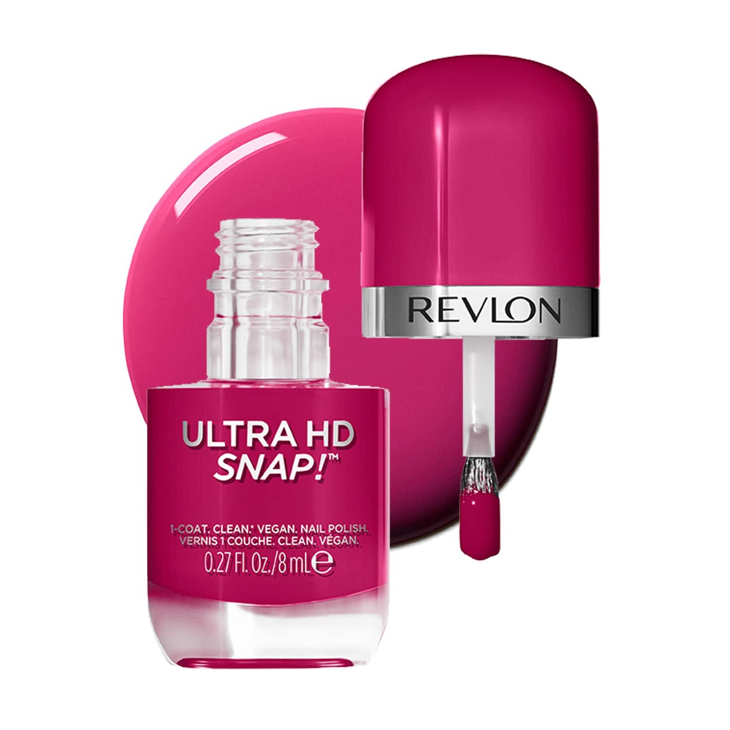 Revlon Ultra HD Snap Nail Colors, Natural Rich Glossy Nail Polish, 100% Vegan Formula, No Base and Top Coat Needed - Berry Blissed ,8 ml