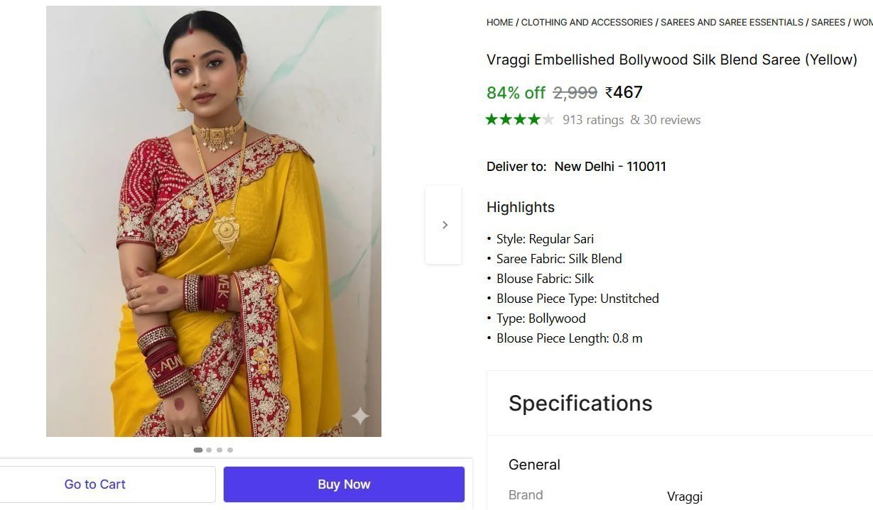 vraggi embellished bollywood silk blend saree