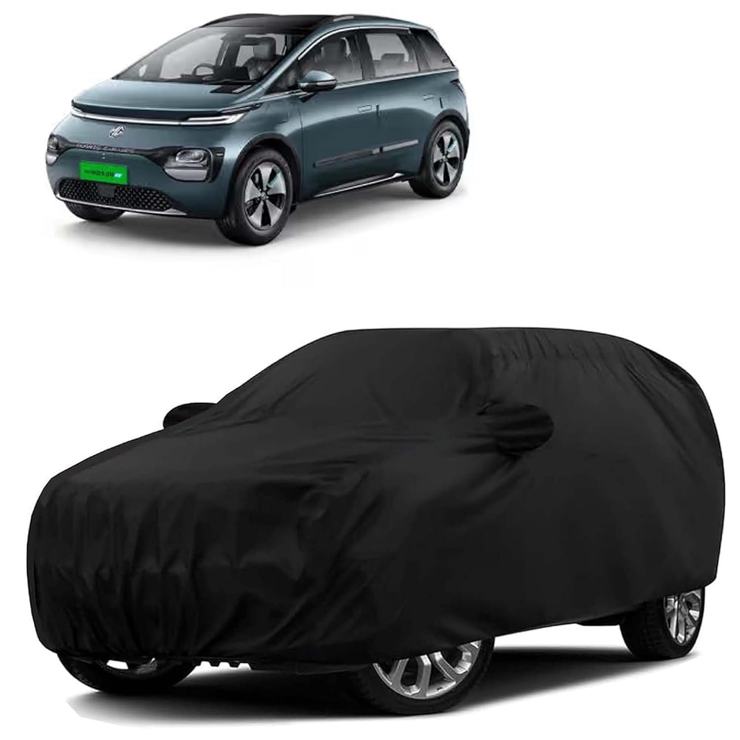 Sulfar 100% Water Resistant Car Body Cover Compatible with Mirror for MG Windsor EV (Triple Stitched, Full Bottom Elastic, Black)