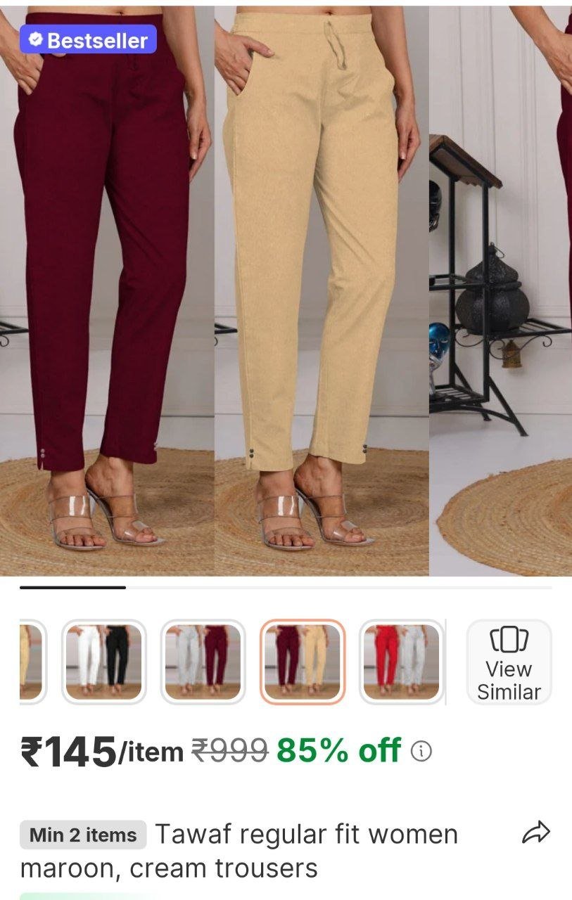 tawaf regular fit women maroon cream trousers