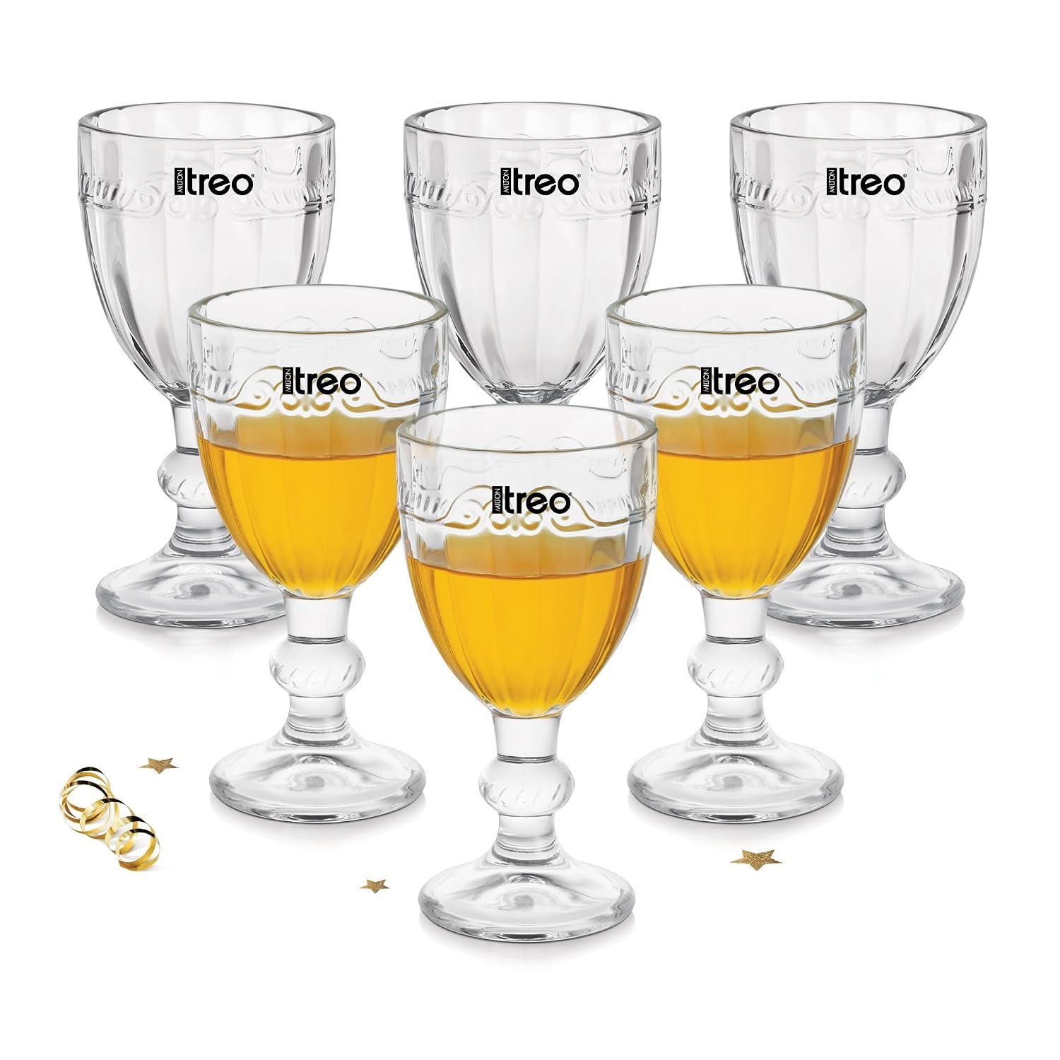 Treo by Milton Glace Shot Glasses I Set of 6 (65 ml) | Elegant Fluted mini Glasses with Geometric Design for Shots, mocktails, tasters & Parties