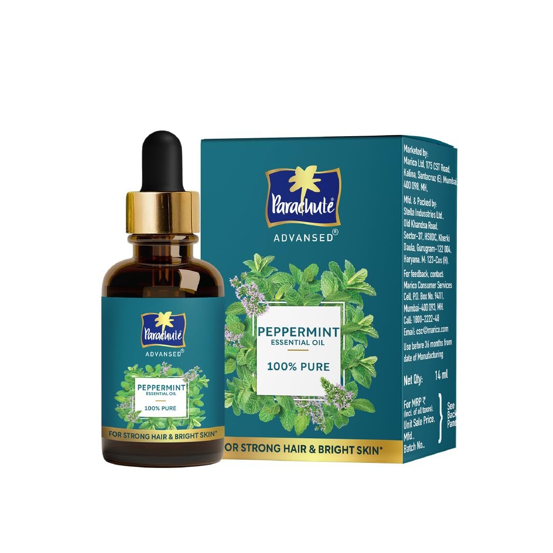 Parachute Advansed Peppermint Essential Oil, 14ml| 100% Pure | For Strong Hair & Bright Skin |Skin Tone Enhancing | Reduces hair loss| helps in boosting hair growth